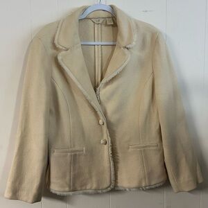 J. Jill, Size M, 100% Wool Cream Blazer, Made In Turkey, button snap front